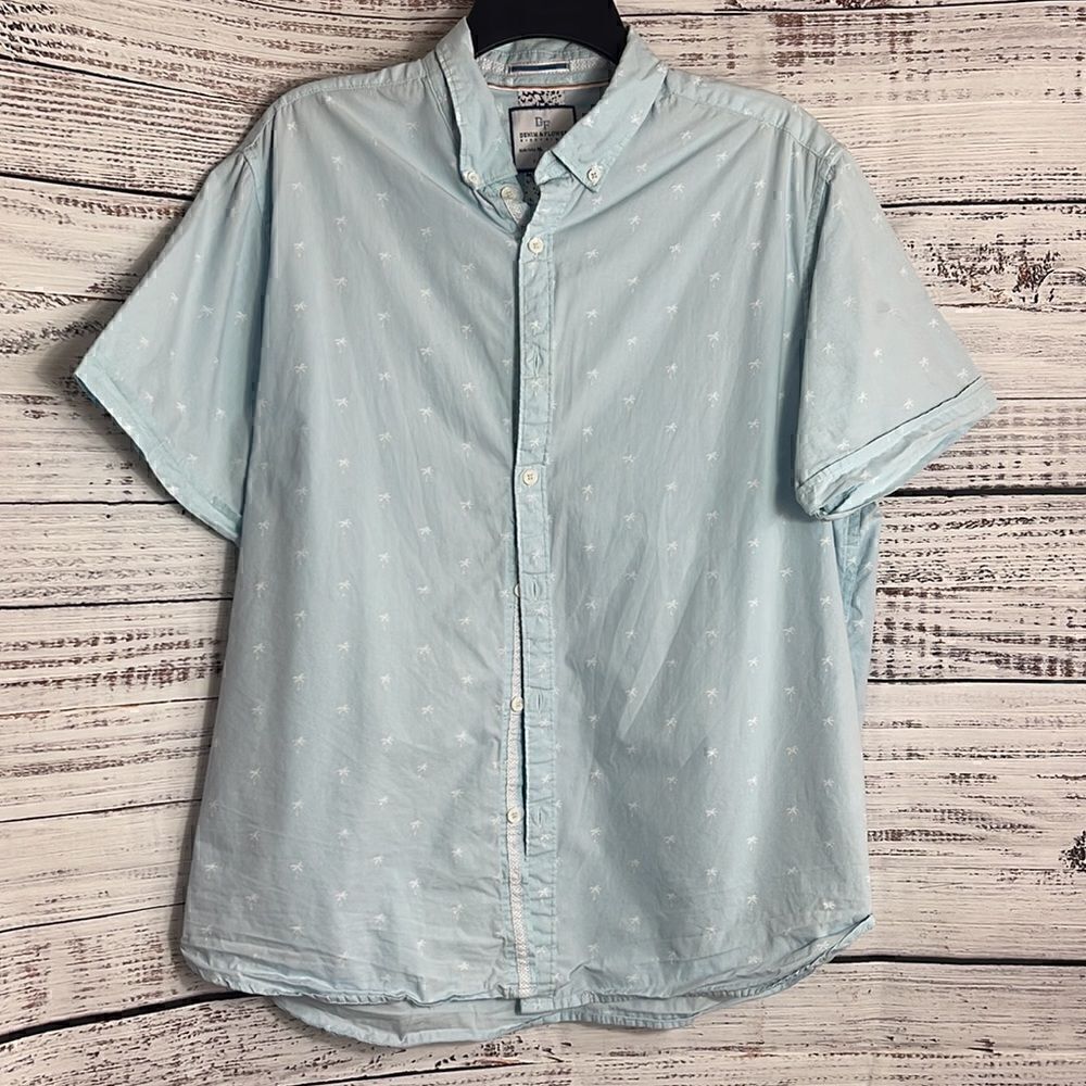 Denim‎ & Flower shirt Mens size XL Slim Fit button up palms short sleeve cotton